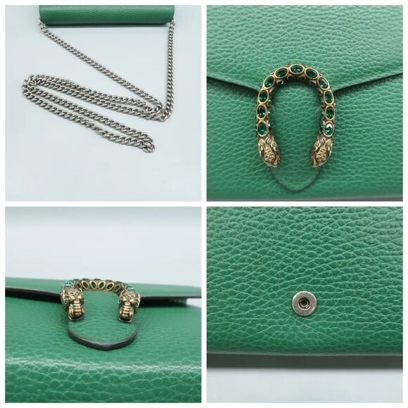 100% Authentic GUCCI Dionysus Green Leather Shoulder Bag - Picture 6 of 12